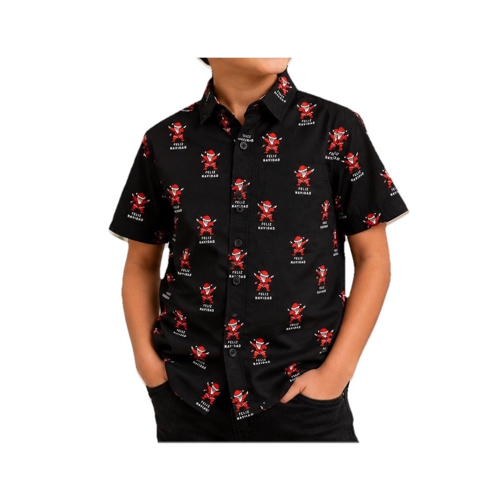 Denim & Flower Ricky Singh Boys 8/9 Santa Feliz Navidad Button Shirt NWT MSRP 34